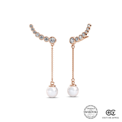 Khuyên tai bạc ý 925 mạ vàng 18k pha lê Swarovski khuyên vành tai  dài 2612