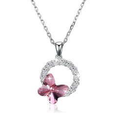 Dây chuyền Bạc ý 925 pha lê Swarovski pink butterfly DCP02