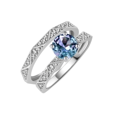 Nhẫn đôi  bạc ý 925 mạ vàng trắng đá quý ALEXANDRITE 1102 CECY