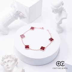 Bộ  3 sản phẩm trang sức cỏ bốn lá màu đỏ bạc ý 925 mạ vàng hồng CECYDEJEWEL