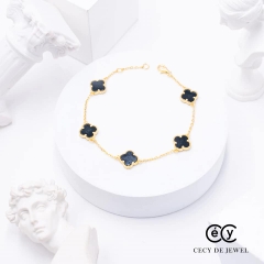 Vòng tay cỏ 4 lá CECYDEJEWEL bạc ý mạ vàng 18K Vòng Tay Đá Thiên Nhiên size 13mm tinh xảo đẳng cấp