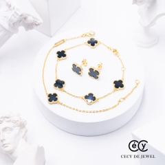 Bộ  3 sản phẩm trang sức cỏ bốn lá bạc ý 925 mạ vàng hồng CECYDEJEWE