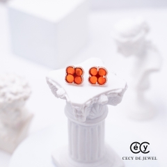 Bộ  3 sản phẩm trang sức cỏ bốn lá màu đỏ bạc ý 925 mạ vàng hồng CECYDEJEWEL