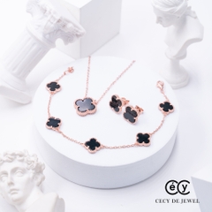 Bộ  3 sản phẩm trang sức cỏ bốn lá bạc ý 925 mạ vàng hồng CECYDEJEWE