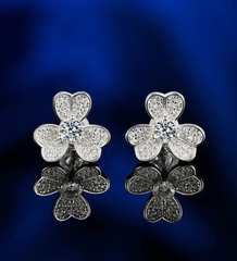 Khuyên tai kim cương Moissanite chứng nhận GRA 3li bông hoa sang trọng CECY 0305