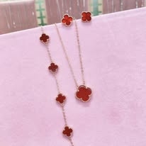 Bộ  3 sản phẩm trang sức cỏ bốn lá màu đỏ bạc ý 925 mạ vàng hồng CECYDEJEWEL