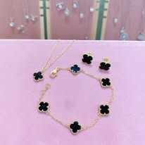 Bộ  3 sản phẩm trang sức cỏ bốn lá bạc ý 925 mạ vàng hồng CECYDEJEWE