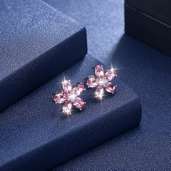 Khuyên tai bạc ý 925 pha lê Swarovski - Pink flowers