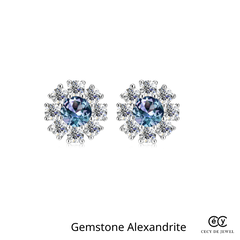 Khuyên tai bạc ý 925 đá quý Alexandrite Flower 1183- CECY