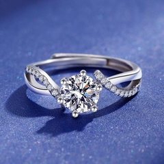Nhẫn bạc ý 925 kim cương Moissanite 6li5 kiểm định GRA  Twisted 997M