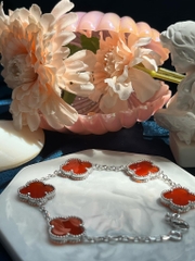 Bộ  3 sản phẩm trang sức cỏ bốn lá màu đỏ bạc ý 925 mạ vàng hồng CECYDEJEWEL