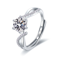 Nhẫn bạc ý 925 kim cương Moissanite 6li5 kiểm định GRA  Twisted 997M