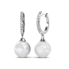 Khuyên tai bạc ý 925 mạ vàng trắng 18k pha lê Swarovski ,khuyên tai bấm mix ngọc trai CECY-DE0312