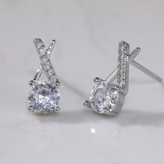 Khuyên tai bạc ý 925 kim cương MOISSANITE khuyên chéo nữ tính CECY26072