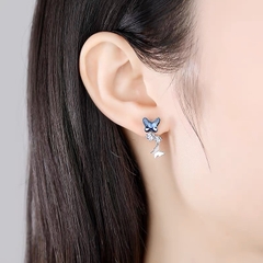 Khuyên tai bạc ý 925 pha lê Swarovski  Blue butterfly CECY K3131