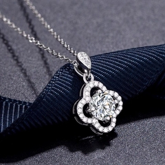 Dây chuyền Bạc ý 925 mạ vàng 18k kim cương Moissanite 12051-Four-leaf clover