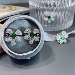 Khuyên tai Bạc ý 925 kim cương nhận tạo LAB GROWN  - Green bow N061
