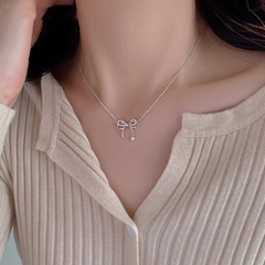 Dây chuyền bạc ý 925 kim cương Moissanite dây nơ lấp lánh CECY 251101