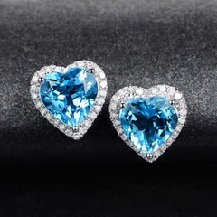Khuyên tai bạc ý 925 trái tim đính đá màu xanh pha lê Swarovski lấp lánh CECY 27092