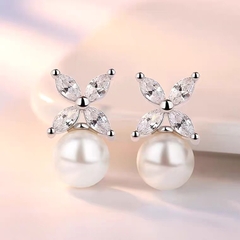 Bông tai Bạc ý 925  Pearl -  Crystal DCEC06