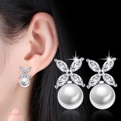 Bông tai Bạc ý 925  Pearl -  Crystal DCEC06