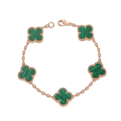 Lắc tay  bạc ý 925 mạ vàng họa tiết cỏ bốn lá màu xanh lá CECY JEWELRY