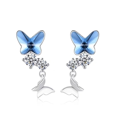 Khuyên tai bạc ý 925 pha lê Swarovski  Blue butterfly CECY K3131