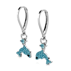 Khuyên tai bạc ý 925 pha lê Swarovski khuyên tai cho mẹ và bé 2614 Blue dolphin