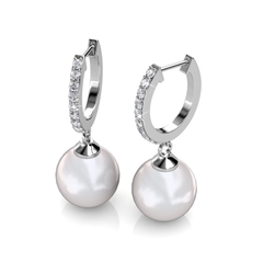 Khuyên tai bạc ý 925 mạ vàng trắng 18k pha lê Swarovski ,khuyên tai bấm mix ngọc trai CECY-DE0312
