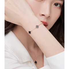 Lắc tay cỏ bốn lá CECYDEJEWEL bạc ý 925 màu đen sang trọng đẳng cấp