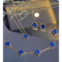 Vòng tay cỏ 4 lá CECYDEJEWEL xanh dương bạc ý mạ vàng 18K Vòng Tay Đá Thiên Nhiên size 13mm tinh xảo đẳng cấp