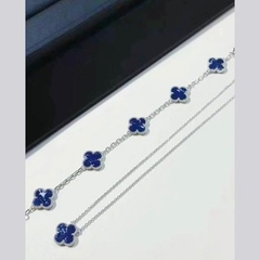 Vòng tay cỏ 4 lá CECYDEJEWEL xanh dương bạc ý mạ vàng 18K Vòng Tay Đá Thiên Nhiên size 13mm tinh xảo đẳng cấp