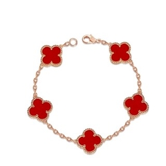 Lắc tay cỏ 4 lá màu đỏ bạc ý 925 nổi bật tinh xảo CECY JEWELRY