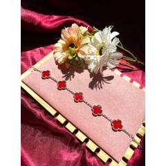 Lắc tay cỏ 4 lá màu đỏ bạc ý 925 nổi bật tinh xảo CECY JEWELRY