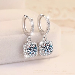Khuyên tai bạc ý 925 kim cương MOISSANITE khuyên tai bấm vuông chứng nhận GRA CECY 212
