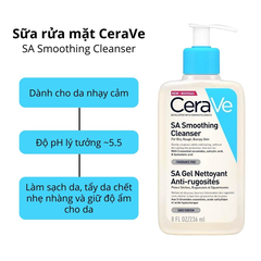 Sữa Rửa Mặt Cerave Sa Smoothing Cleanser Sữa Rửa Mặt Cerave Làm Sạch & Tẩy Tế Bào Chết 236ml