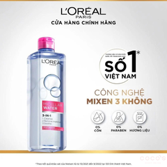 Nước Tẩy Trang L'Oreal Micellar Water 3-in-1 Moisturizing Even For Sensitive Skin Dưỡng Ẩm Cho Da Thường, Khô 400ml