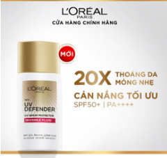 Kem Chống Nắng L'Oreal Paris X20 UV Defender Serum Invisible Fluid, Kem Chống Nắng Thoáng Da Mỏng Nhẹ SPF+ 50++++ 50ml