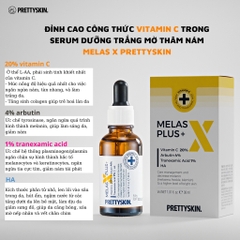 Tinh Chất Dưỡng Trắng Mờ Thâm Nám Prettyskin Melas X Plus Vitamin C 20% Arbutin 4% 30ml