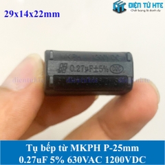Tụ bếp từ  MKPH 0.27uF 5% 630VAC 1200DC pitch 25mm Đen size 29x14x22mm