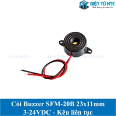 Còi Buzzer SFM-20 SFM-20B 23x11mm 3-24V có dây, có tai vặn, màu đen