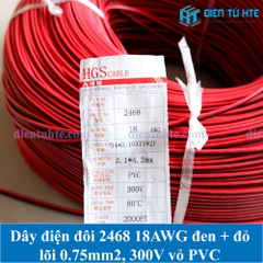 Dây điện đôi 2468 18AWG 2 màu đỏ - đen lõi 0.75mm2 vỏ PVC