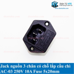 Jack nguồn 3 chân AC-03 250V 10A có khay cầu chì 5x20mm