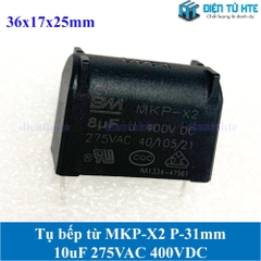 Tụ bếp từ  MKP-X2 8uF 275VAC 400DC pitch 31mm Đen size 36x17x25mm