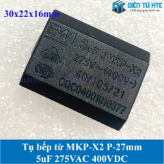 Tụ bếp từ MKP-X2 5uF 275VAC 400DC pitch 27mm Đen size 30x22x16mm