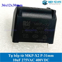 Tụ bếp từ MKP-X2 10uF 275VAC 400VDC pitch 31mm Đen size 36x12x30mm