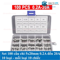 SET 100 cầu chì 5x20mm 0.2A đến 20A 10 loại