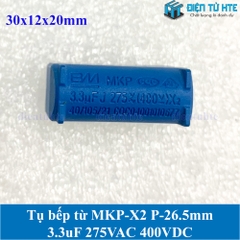 Tụ bếp từ MKP-X2 3.3uF 275VAC 400VDC pitch 26.5mm Xanh dương size 30x12x20mm