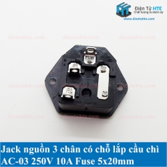 Jack nguồn 3 chân AC-03 250V 10A có khay cầu chì 5x20mm