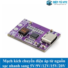Module kích, chuyển đổi ngõ ra USB Type-C chuẩn sạc nhanh sang ngõ ra điện áp 5V/9V/12V/15V/20V